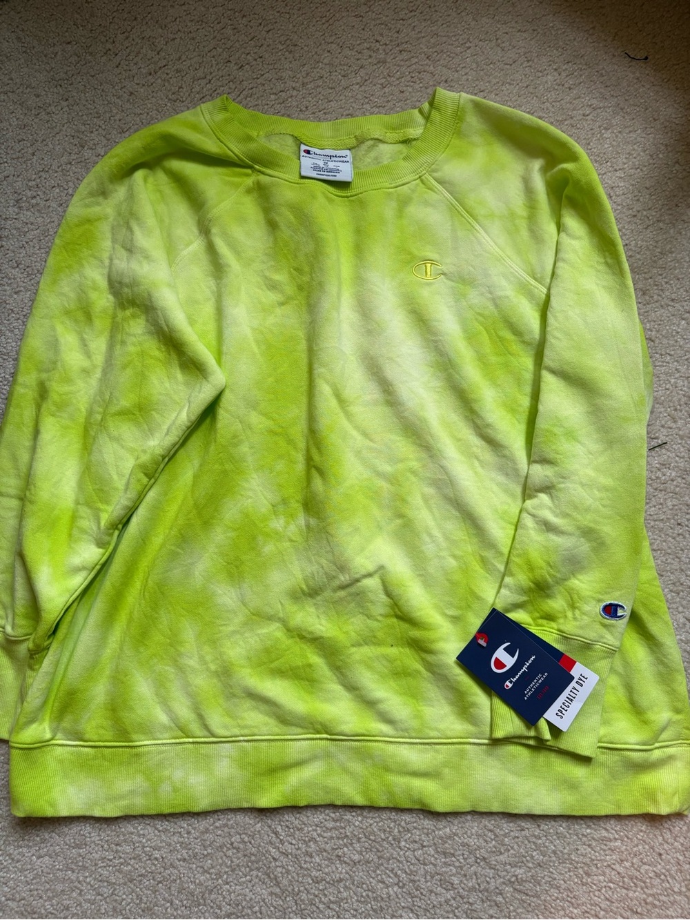 NEW Champion Women’s Neon Yellow Tie-Dye Crewneck Sweatshirt